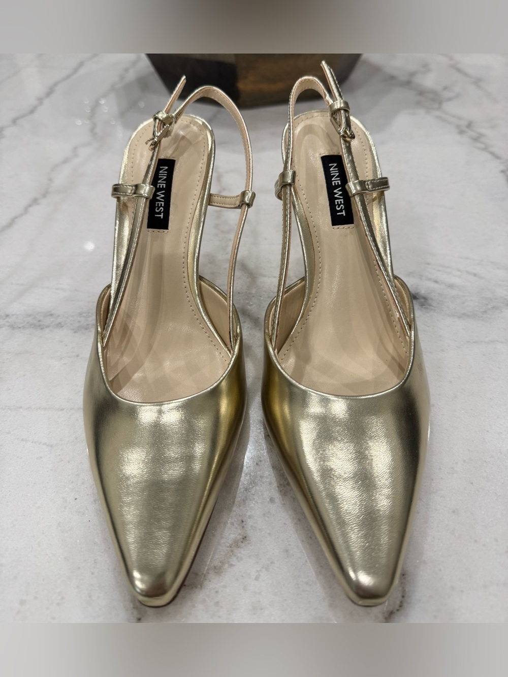 Nine West Metallic Gold Slingback Pointed-Toe Flats